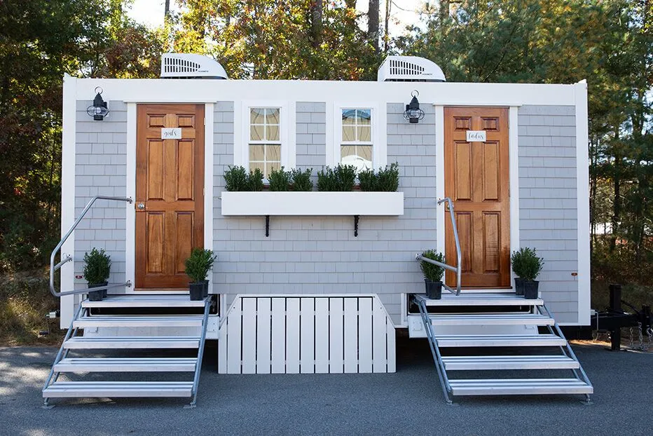 Wedding restroom units discretely staged at a venue in Wilson, North Carolina